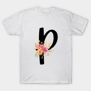 Letter P With Watercolor Floral Wreath T-Shirt